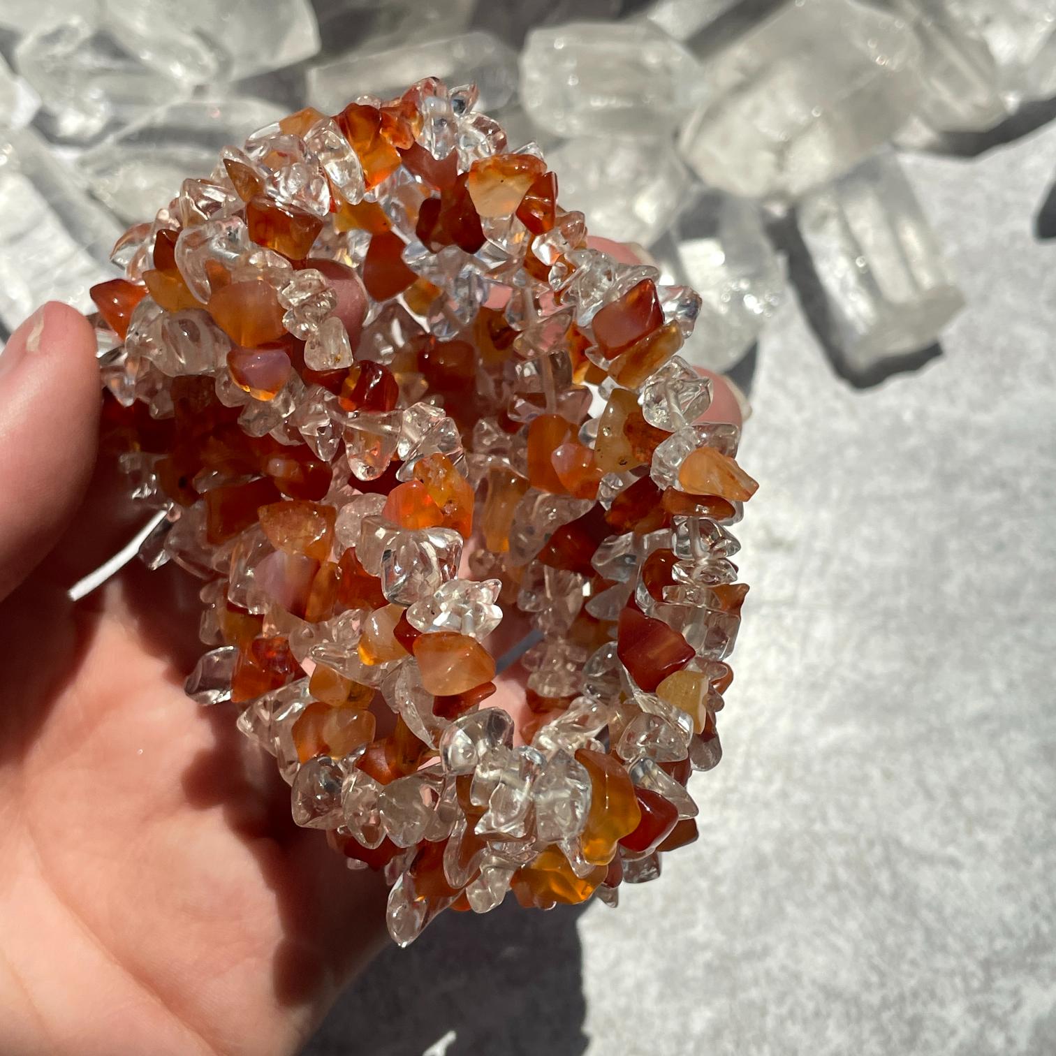 Carnelian and Clear Quartz Chip Bracelet Carnelian and Clear Quartz Chip Bracelet